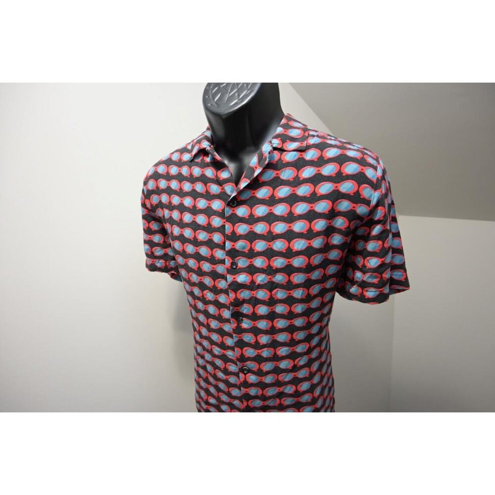 Topman Casual Button Up Hawaiian Shirt Sun Glasses Short Sleeve Mens Large Short